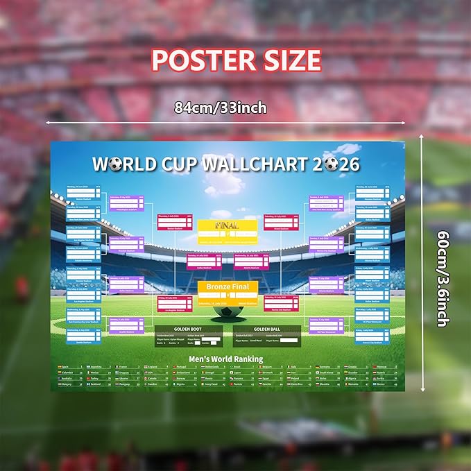 YOFANUP World Cup Schedule 2026 Poster, 2 Pcs Match Schedule, World Cup Merchandise 2026, Soccer Party Decorations, Office Home Football Poster, 23.6x33 inches, Great Gifts for Soccer Fans (A1)