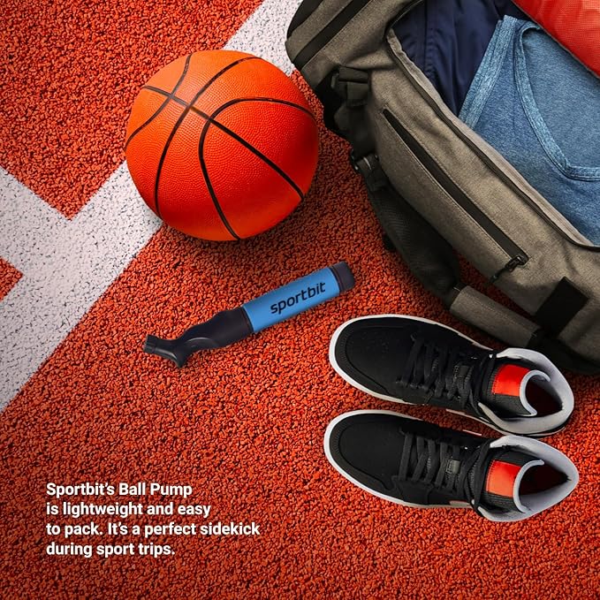 SPORTBIT Ball Pump for Sports Balls - Push & Pull Inflating System - Hand Pump for All Exercise Balls - Volleyball Pump, Basketball Inflator, Football & Soccer Ball Air Pump - Goes with 5 Needles Set
