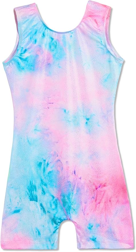 Domusgo Gymnastics Leotards for Girls Sparkly One-Piece Pro Kids Unitard Biketards with Shorts