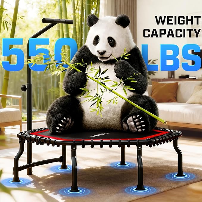 ANCHEER Trampoline, 50'' Rebounder Trampoline for Adult with Bar, Indoor Outdoor Mini Trampoline, 550LBS Fitness Trampoline with Bungee, Jumping Cardio Equipment, Exercise Trampoline at Home Gym