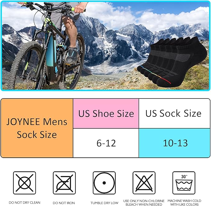 JOYNÉE Mens Ankle Athletic Low Cut Socks Running Sports Cushioned Sock for Men 6 Pack