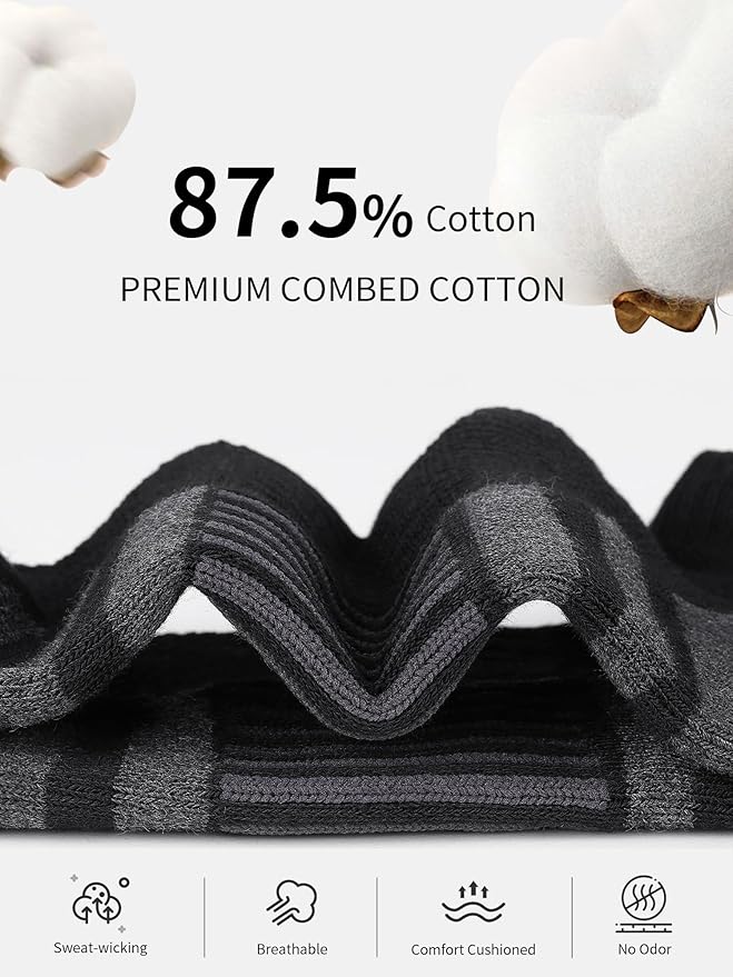 Airacker Athletic Running Ankle Cotton Socks, Low Cut Cushioned functional Anti-Blister Tab Sports Socks for Men Women 6pairs