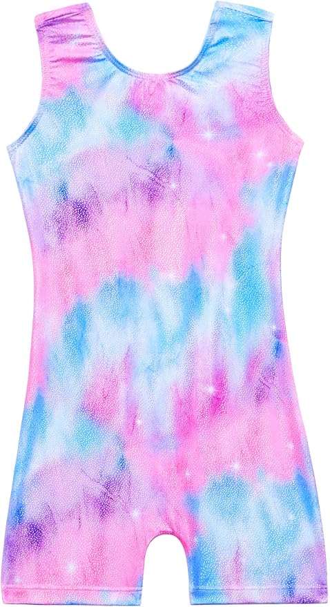 Domusgo Gymnastics Leotards for Girls Sparkly One-Piece Pro Kids Unitard Biketards with Shorts