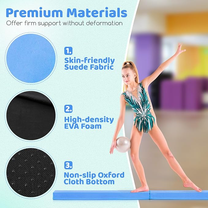 Giantex 7FT/8FT/9FT Balance Beam, Folding Gymnastics Beam w/Carry Handles, Floor Foam Gymnastics Equipment for Kids, Non Slip Rubber Base for Exercise, Practice & Professional Home Training