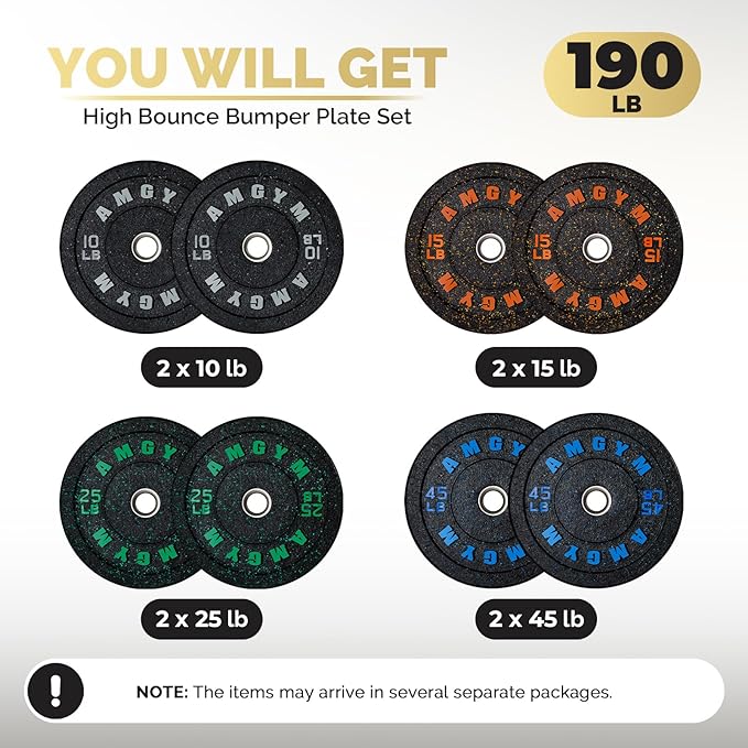 2 Inch Bumper Plates，10-500lbs，Barbell Rubber Olympic Weight Plates Set for Home Gym, Strength Training & Weight Lifting, Multiple Options Colors