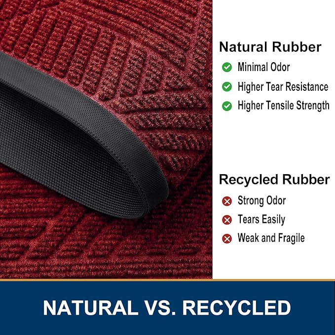 Smiry Front Door Mat Outside Entrance, Heavy Duty Sturdy Natural Rubber Doormat, Trap Dirt and Moisture, Easy Clean Low Profile Mats for Indoor Outdoor Entry, Irregular Triangle (36x24, Deep Red)