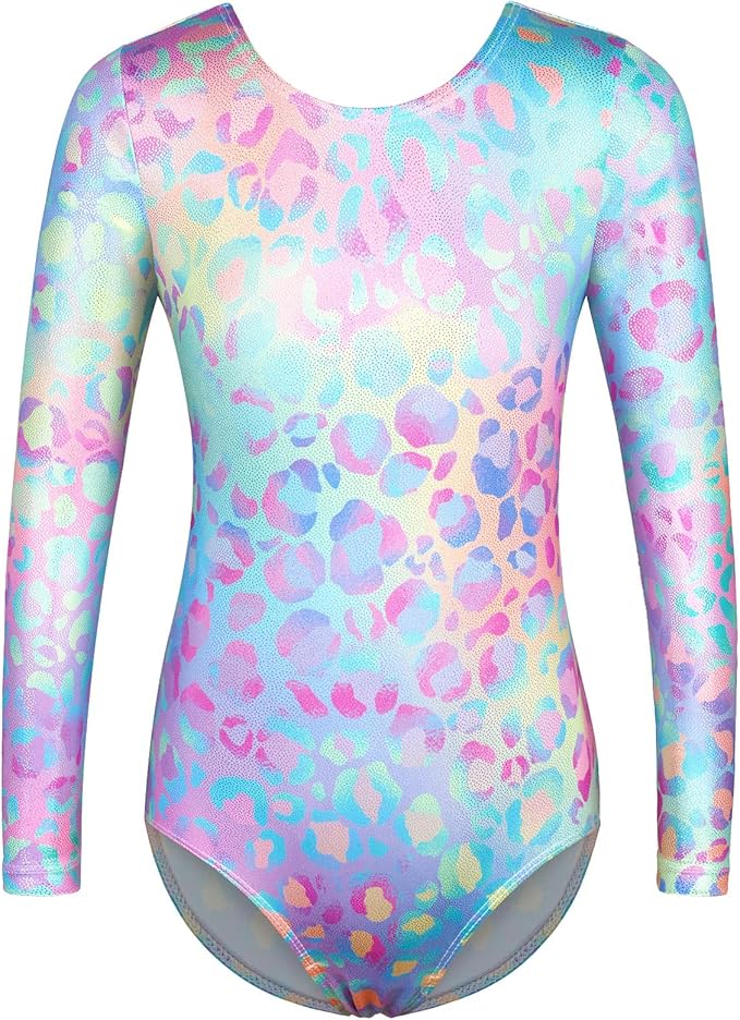 BAOHULU Leotards for Girls Gymnastics Long Sleeve Embroidery Shiny Black Diamond Dance Clothes