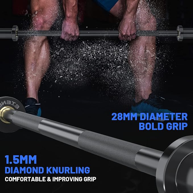 4ft Olympic Barbell - Heavy Duty Chrome Steel Weightlifting Bar for 2-Inch Plates, 500LBS Capacity Bar with Knurled Grip & Ball Bearings - Compact Strength Training Barbell for Men & Women Home Gym Workout