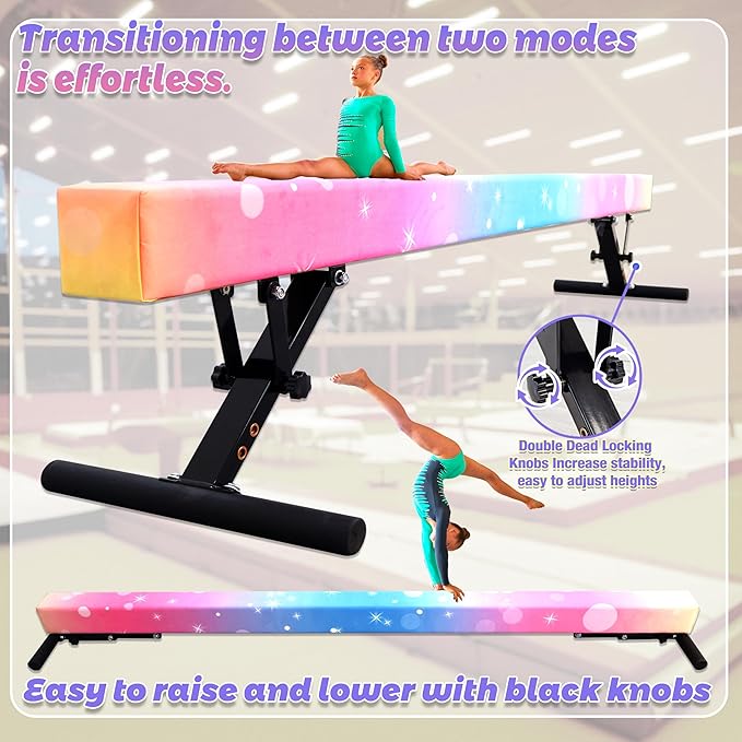 PreGymnastic 8FT Balance Beam, Raised Gymnastics Beam for Kids Ages 3-12, Home Gym Equipment for Training, Adjustable Balancing Beam Indoor, Off-Ground Competition Style
