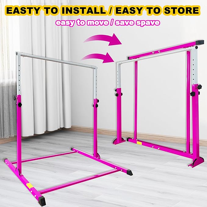 MARFULA Gymnastic Bar with 4 ft Inner Width 5 ft Adjust Height for Kids Kip Bar with 350 lbs Gymnastic Training Equipment for Kids 3-15 Years Home and Club Use