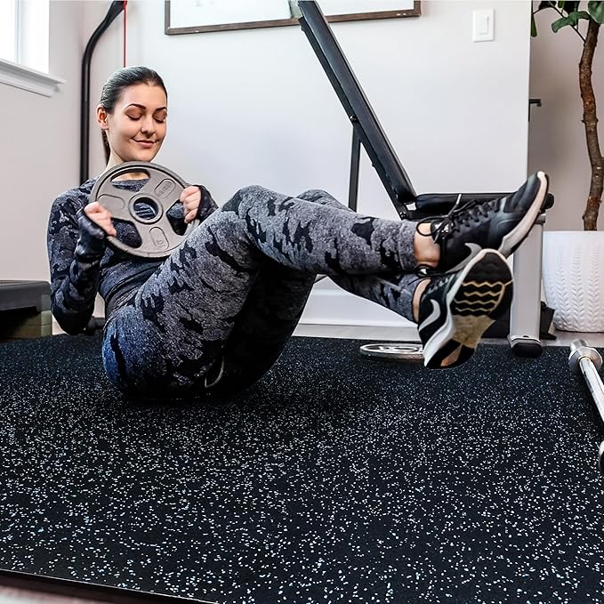 SUPERJARE 0.56'' Thick 36 Pcs 144 Sq Ft Rubber Top Exercise Equipment Mats, High Density EVA Foam Mats with Rubber Top, Interlocking Gym Flooring for Home Gym, Protective Workout Mat, Black/Blue