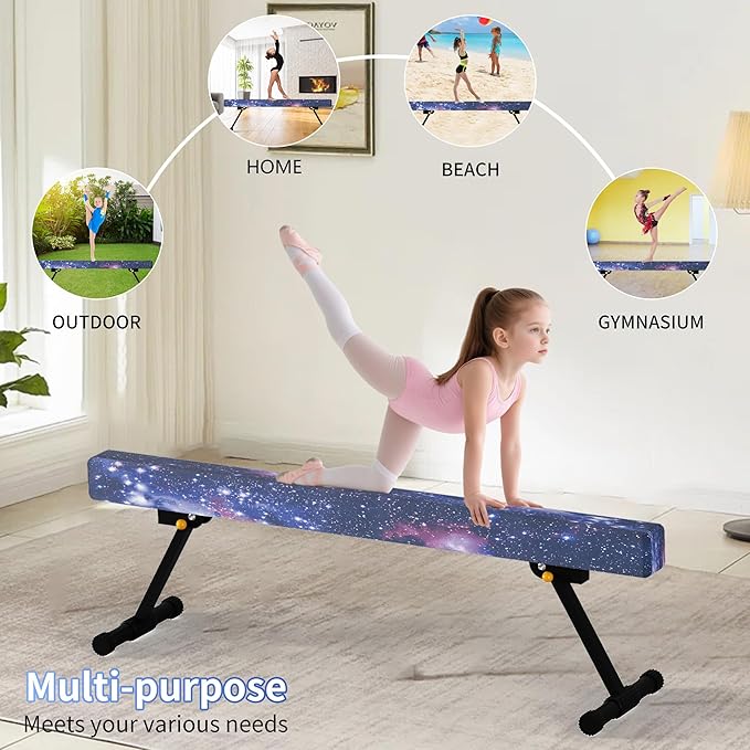 EL&IT·Wings 6ft/8ft Gymnastic Balance Beam, Adjustable High and Low Level Floor Beam - Highly Stable - Gym Practice Training Equipment for Kids Children Girls Home