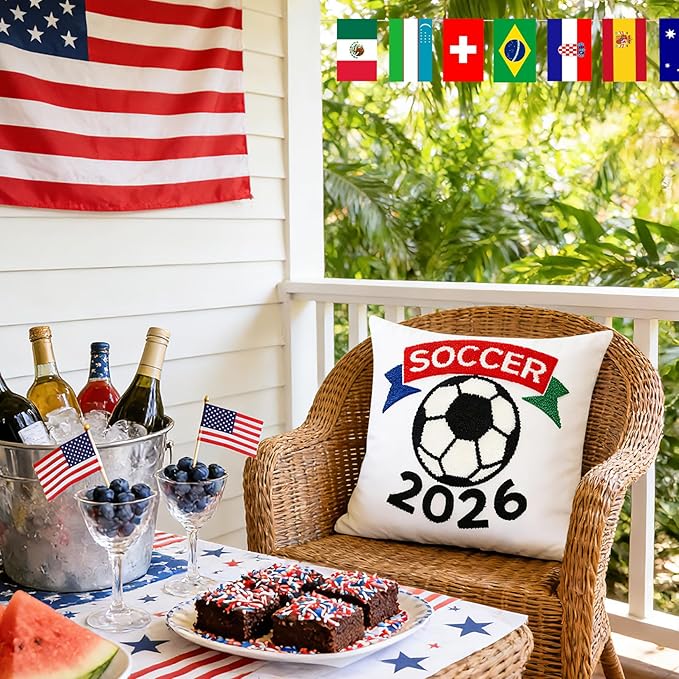 18x18 Inches Decorative Pillow Covers 1pc for World Soccer 2026 Fans, Soccer Ball Embroidered Throw Pillows Cases for Couch Bed Room, Game Day Home Decor Pillows Covers Gifts for Women Men