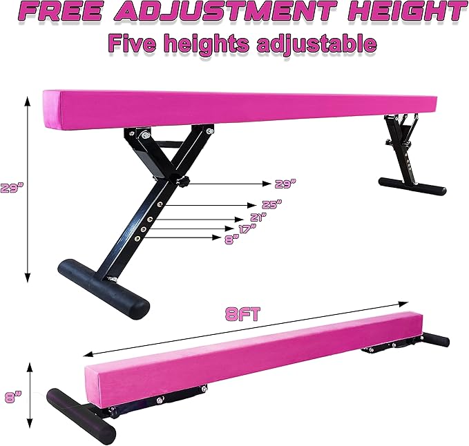Adjustable Balance Beam for Kids, 8FT Gymnastics Beam with Anti-Slip Legs, High and Low Floor Beam for All Gymnastics Levels, Professional Gymnastic Equipment for Home, Gym Center