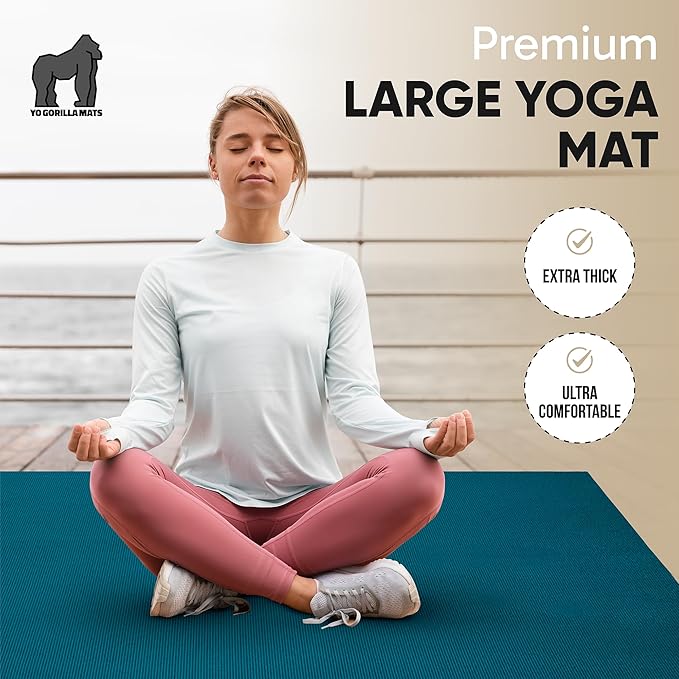 Gorilla Mats Premium Large Yoga Mat – 6x4', 7x5' (8mm) Extra Thick & Ultra Comfortable, Non-Slip Barefoot Exercise Mat – Works Great on Any Floor for Stretching, Cardio or Home Gym Workouts