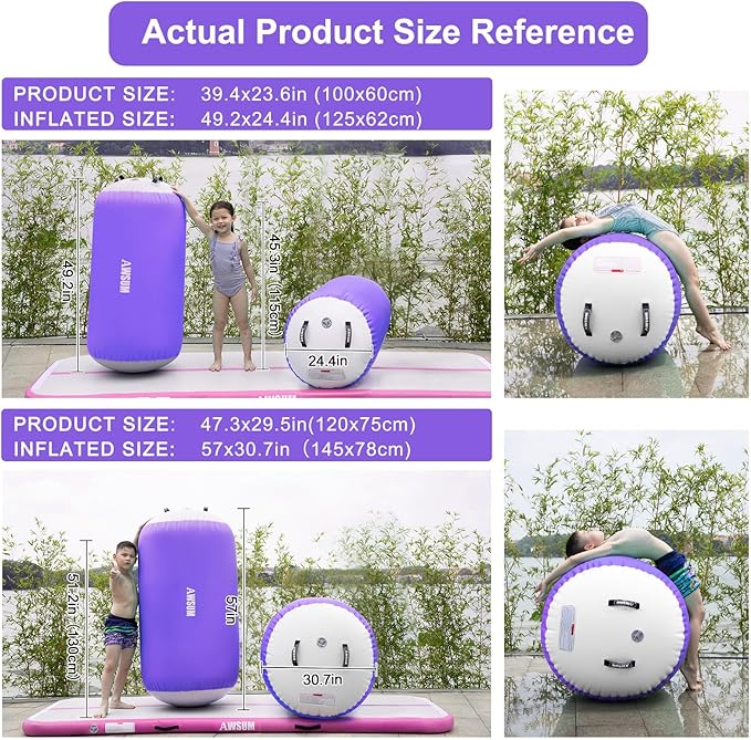 AWSUM Air Roller Gymnastics Barrel Inflatable Tumbling Mat Back Handspring Trainer for Octagon Mat Gym Home Gymnastics Equipment 1PCS，No Electric Pump