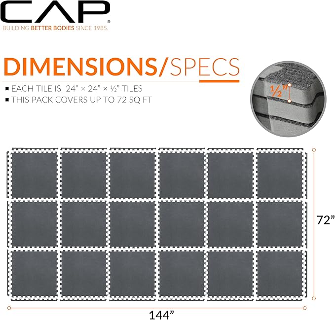 CAP Barbell Interlocking EVA Foam Carpet Puzzle Mat Floor Tiles - 24" x 24" x 1/2" | Multiple Color Options