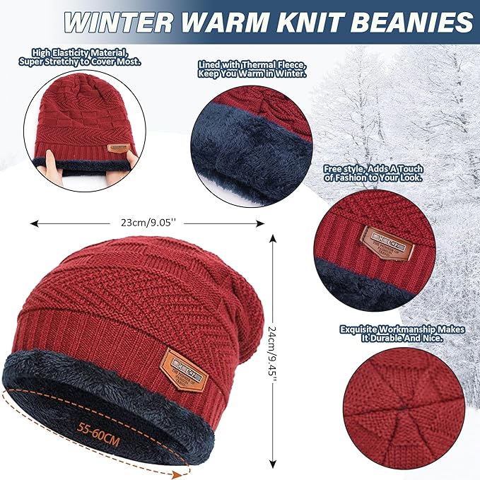 FZ FANTASTIC ZONE Mens Womens Winter Beanie Hat Scarf Set Warm Knit Thick Fleece Lined Skull Cap Neck Warmer for Men Women