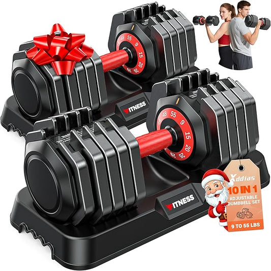 XDDIAS Adjustable Dumbbell Set of 2, 25/55/80LB Dumbbell Set-Fast Adjust Weights Set, 5/10/16 in 1 Free Weights Dumbbells Set with Anti-Slip Metal Handle, Compact Size for Men/Women Home Gym Equipment