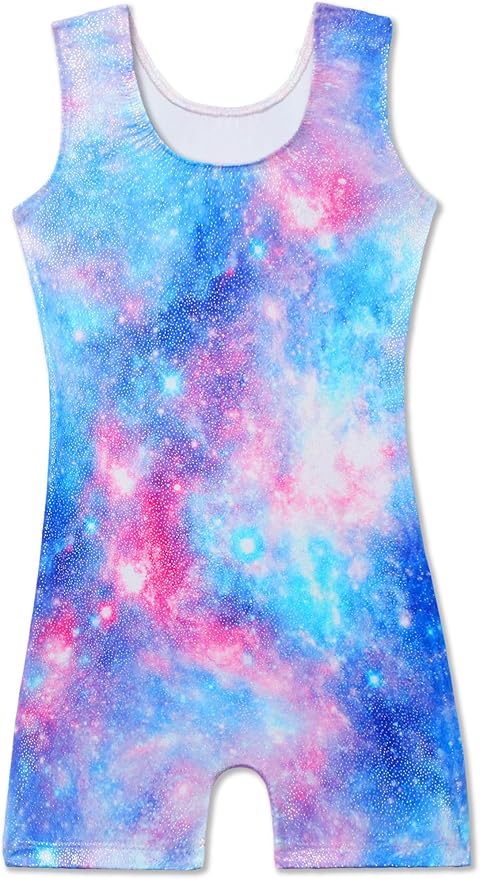 Domusgo Gymnastics Leotards for Girls Sparkly One-Piece Pro Kids Unitard Biketards with Shorts