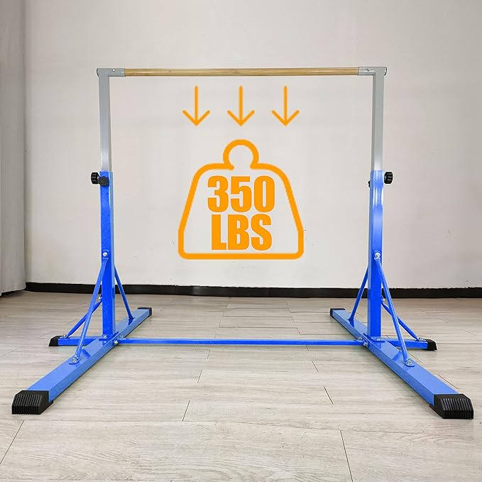 Gymnastics Bar for Kids Ages 3-15, 35" to 60" Adjustable Height, 4FT Wide Base - Professional Kip Bar with 360° Stability & Fiberglass Crossbar, Easy Fold&Solid Design for Home Training