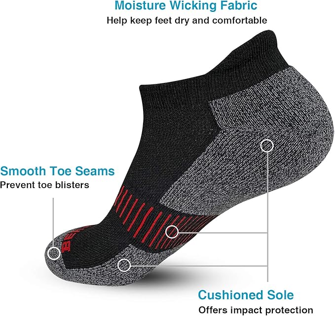 BERING Men's Athletic Running Ankle Socks Cushioned Heel Tab (6 Pairs)