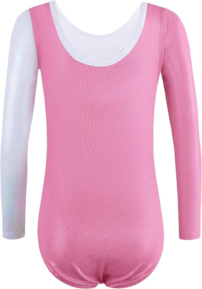 BAOHULU Leotards for Girls Gymnastics Long Sleeve Embroidery Shiny Black Diamond Dance Clothes