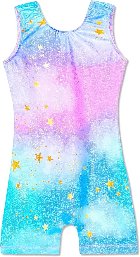 Domusgo Gymnastics Leotards for Girls Sparkly One-Piece Pro Kids Unitard Biketards with Shorts