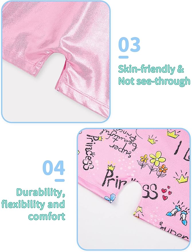 Nymphperi 2 Packs Gymnastics Leotard for Girls Sparkle Biketards with Shorts Kids Sleeveless Unitard One-Piece Dancewear