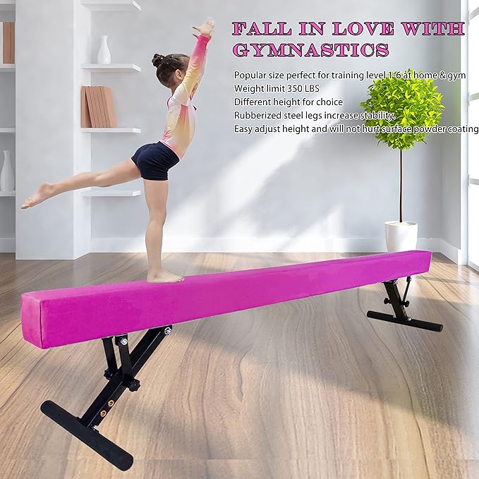 Adjustable Balance Beam for Kids, 8FT Gymnastics Beam with Anti-Slip Legs, High and Low Floor Beam for All Gymnastics Levels, Professional Gymnastic Equipment for Home, Gym Center