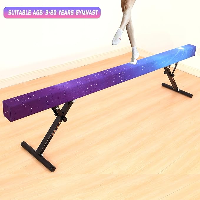 8 Ft Gymnastic Balance Beam with Adjustable Height From7 inch to 22 inch for Kids Children Home Practice, Adjustable Balance Beam with Leg, High and Low Floor Gymnatic Training Beam