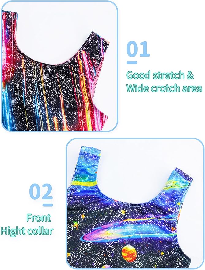 Nymphperi 2 Packs Gymnastics Leotard for Girls Sparkle Biketards with Shorts Kids Sleeveless Unitard One-Piece Dancewear