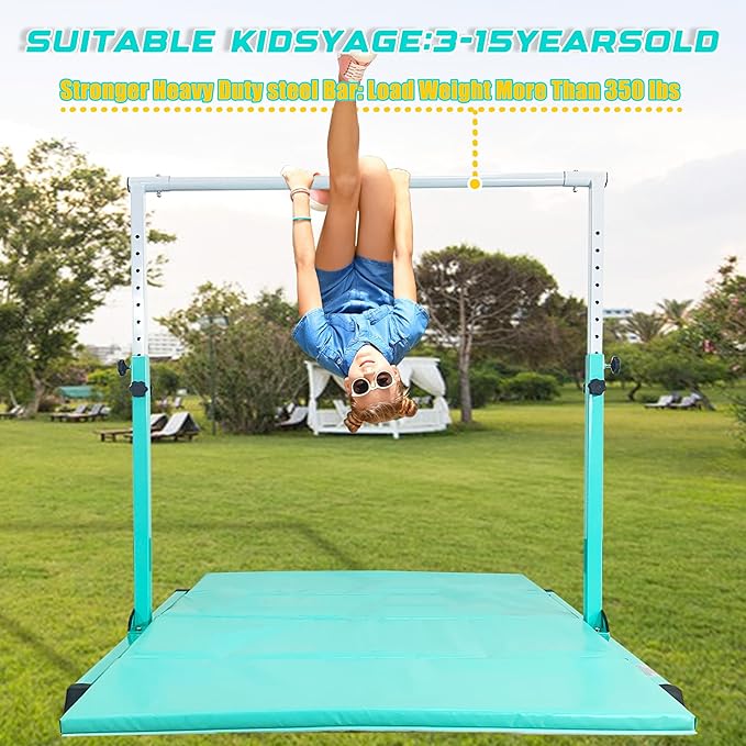 MARFULA Gymnastic Bar with 4 ft Inner Width 5 ft Adjust Height for Kids Kip Bar with 350 lbs Gymnastic Training Equipment for Kids 3-15 Years Home and Club Use