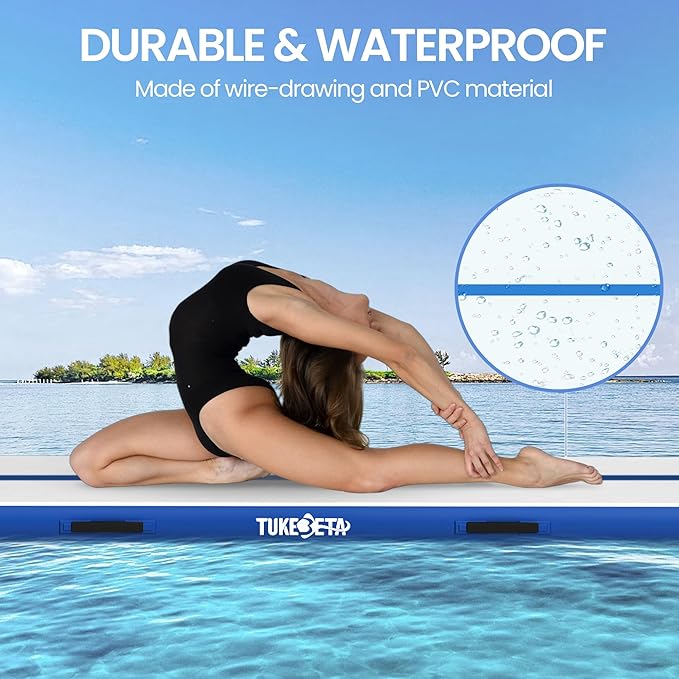Thickness Inflatable Gymnastics Mat with Electric Pump and Storage Bag, Gymnastic Mats for Home Use Kids Adults, Air Cheer Mat for Training Yoga Cheerleading Gym Outdoor