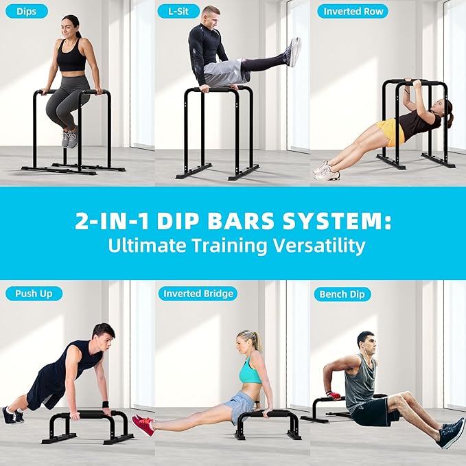 Outdoor Basic 2-in-1 Adjustable Dip Bar Station - Heavy Duty Parallel Bars with Connecting Parts, Extra Tall & Thickened Steel Design for Home Gym, Calisthenics & Strength Training