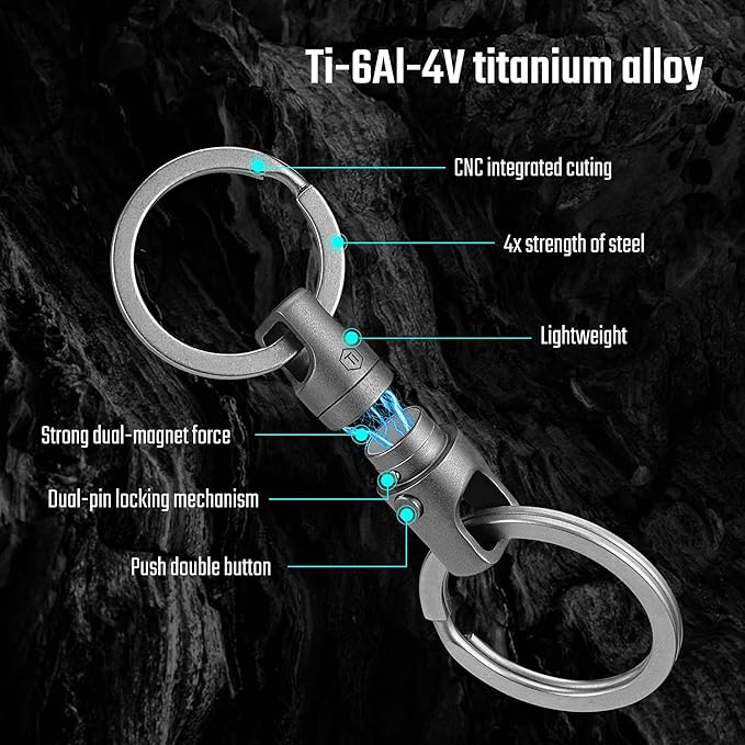 KeyUnity KA45 Titanium Quick Release Keychain, Magnetic Keychain For Car Keys-360 ° Rotatable