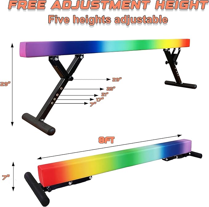 Adjustable Balance Beam for Kids, 8FT Gymnastics Beam with Anti-Slip Legs, High and Low Floor Beam for All Gymnastics Levels, Professional Gymnastic Equipment for Home, Gym Center