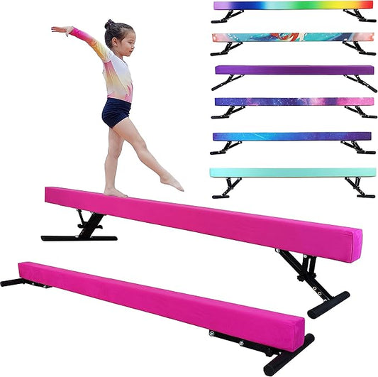 Adjustable Balance Beam for Kids, 8FT Gymnastics Beam with Anti-Slip Legs, High and Low Floor Beam for All Gymnastics Levels, Professional Gymnastic Equipment for Home, Gym Center
