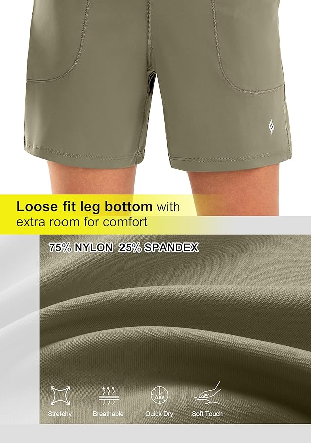 SANTINY Women's 6'' Athletic Long Shorts with 4 Pockets High Waisted Bermuda Shorts for Women Walking Running Casual