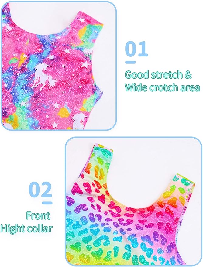 Nymphperi 2 Packs Gymnastics Leotard for Girls Sparkle Biketards with Shorts Kids Sleeveless Unitard One-Piece Dancewear