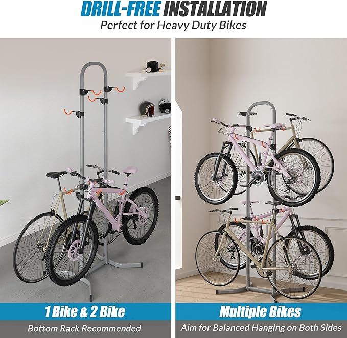 Suchtale 4 Bike Rack, Bicycle Rack, Bike Storage Rack for Garage Home, Freestanding Gravity Bike Stand, Adjustable Vertical Bicycle Holder for Indoor Outdoor, Bike Hanger Floor Parking Cycle Organizer