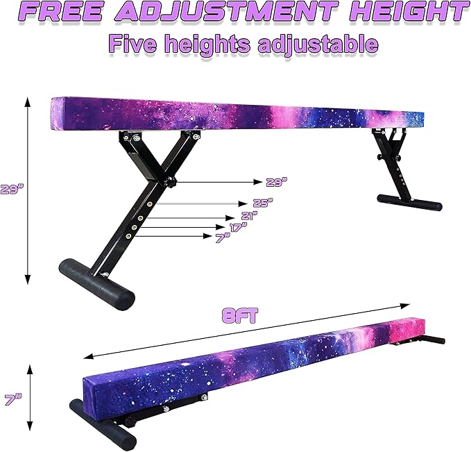 Adjustable Balance Beam for Kids, 8FT Gymnastics Beam with Anti-Slip Legs, High and Low Floor Beam for All Gymnastics Levels, Professional Gymnastic Equipment for Home, Gym Center