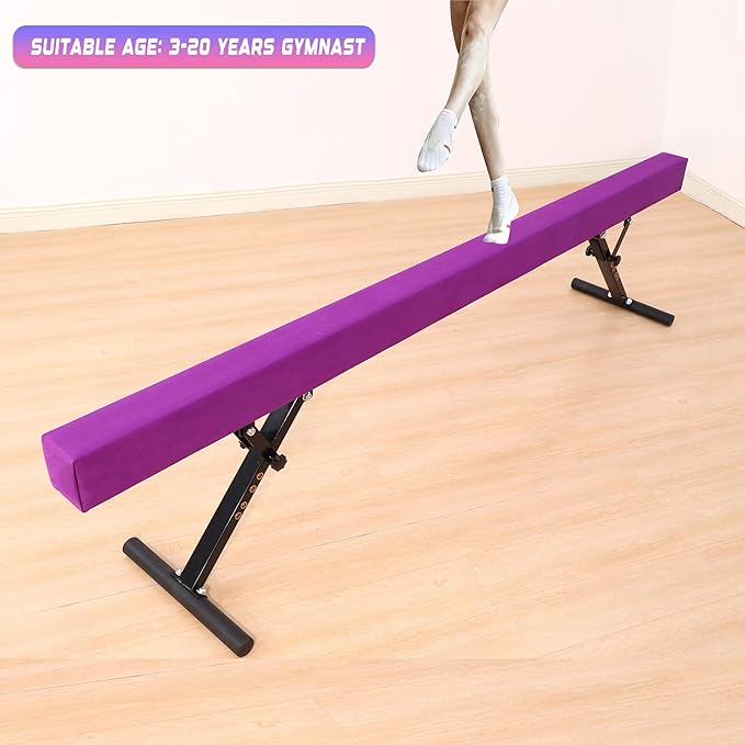 8 Ft Gymnastic Balance Beam with Adjustable Height From7 inch to 22 inch for Kids Children Home Practice, Adjustable Balance Beam with Leg, High and Low Floor Gymnatic Training Beam