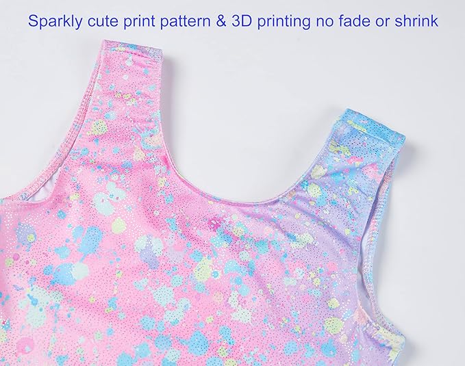 Domusgo Gymnastics Leotards for Girls Sparkly One-Piece Pro Kids Unitard Biketards with Shorts