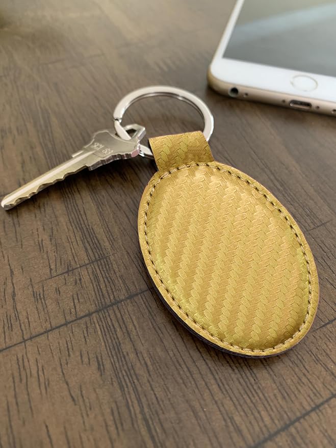 LaserGram Oval Keychain, Quad, Personalized Engraving Included (Carbon Fiber Gold)