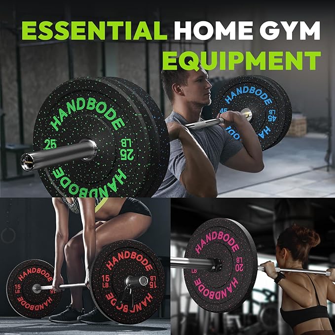2-Inch Weight Plates High Bounce, Olympic Bumper Plate Set 45/100/160/190/260/300lb, Colored Weight Plates Set for Home Gym, Barbell Weights Rubber Strength Training Plate for Weight Lifting