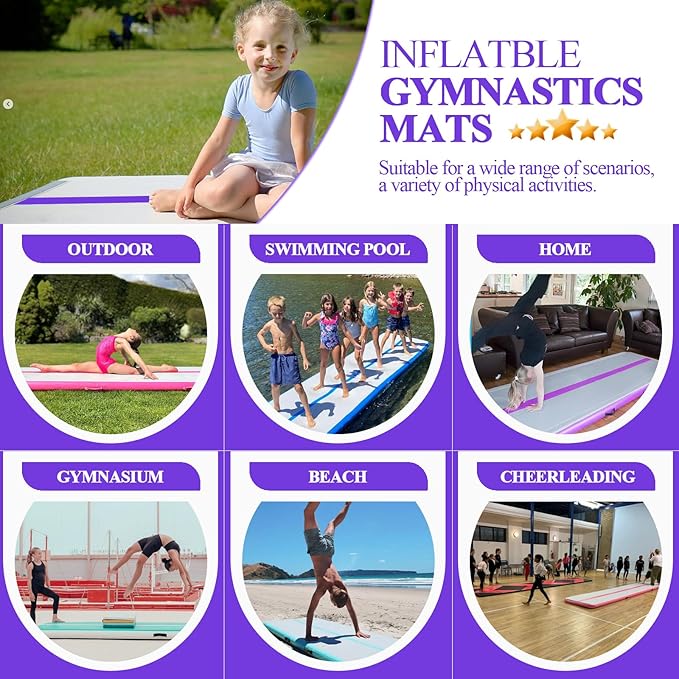 Air Mat Tumble Track, Gymnastics Mats Tumbling Track with Electric Air Pump for Home Use Cheerleading Training Kids Gym Yoga
