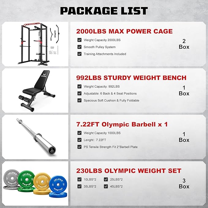Power Cage, 2000LBS Multi-Function S11 Power Rack with LAT Pulldown, Squat Rack with Adjustable Pulley System and More Training Attachments, Weight Workout Machine for Home Gym
