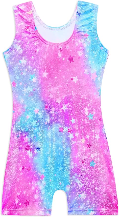 Domusgo Gymnastics Leotards for Girls Sparkly One-Piece Pro Kids Unitard Biketards with Shorts