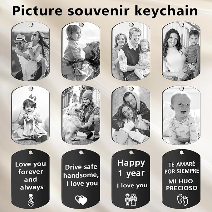 Personalized Keychain with Engraved Photo & Text Customized Custom Gift for Boyfriend, Girlfriend Valentine's Day gift